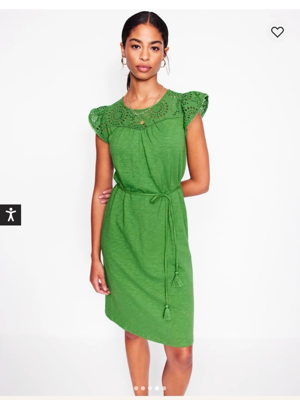 Boden Broderie Green Tie-Waist Knit Dress 6 Long